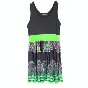 GUESS Black & Green Sleeveless Mini Tank Dress, Lg